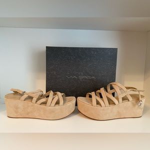 Via Spiga Beige Suede Platform Sandals size 9.5